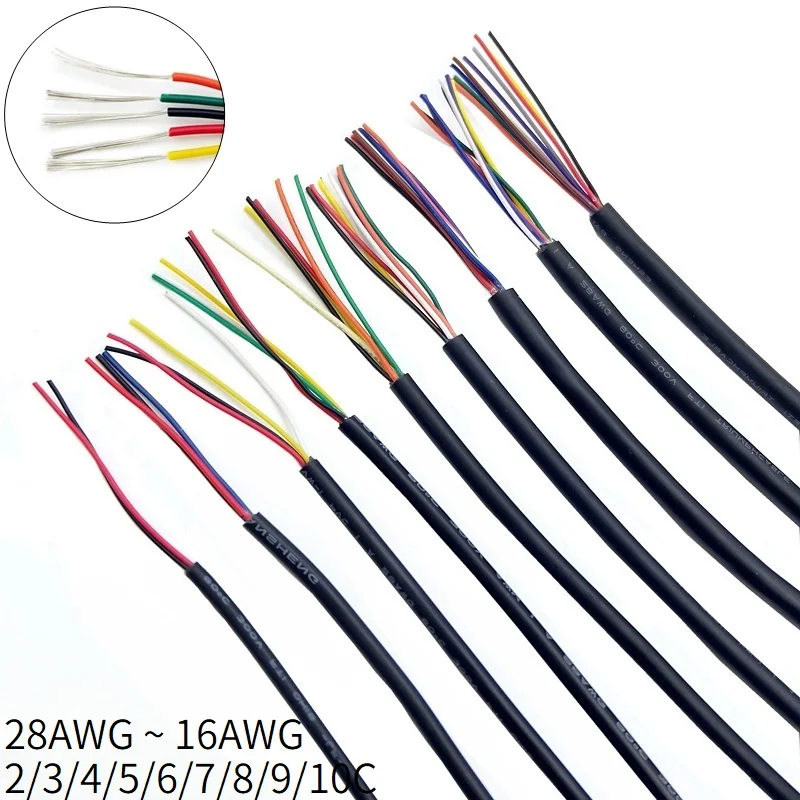 2 м/5 м провод кабель 28 26 24 22 20 18 16 AWG Мягкий 3 4 5 6 7 8 10 ядер электронный ПВХ оболочка