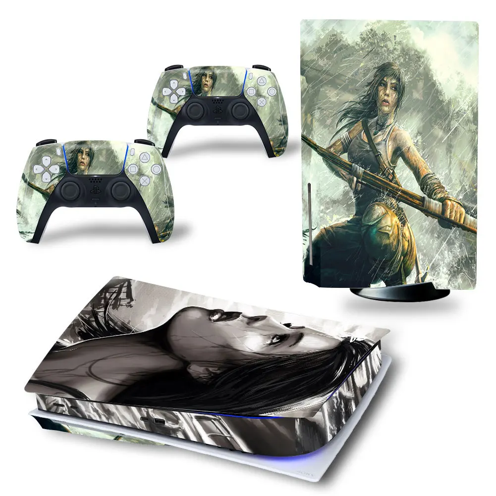 

Tomb Raider Style PS5 Disc Edition Skin Sticker for Playstation 5 Console & 2 Controllers Decal Vinyl Protective Skins Style 1