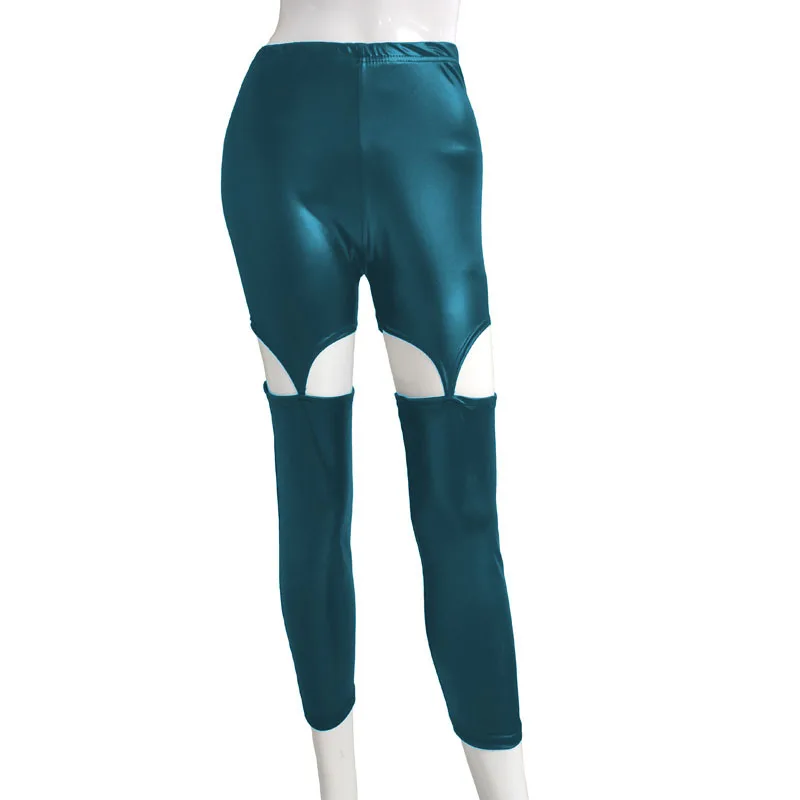 Женские леггинсы из ПУ кожи черные однотонные в готическом стиле с прострочкой