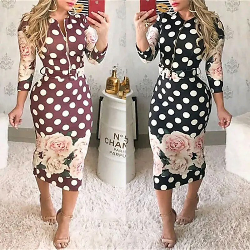 Винтажное женское платье-футляр в горошек с цветами элегантное базовое