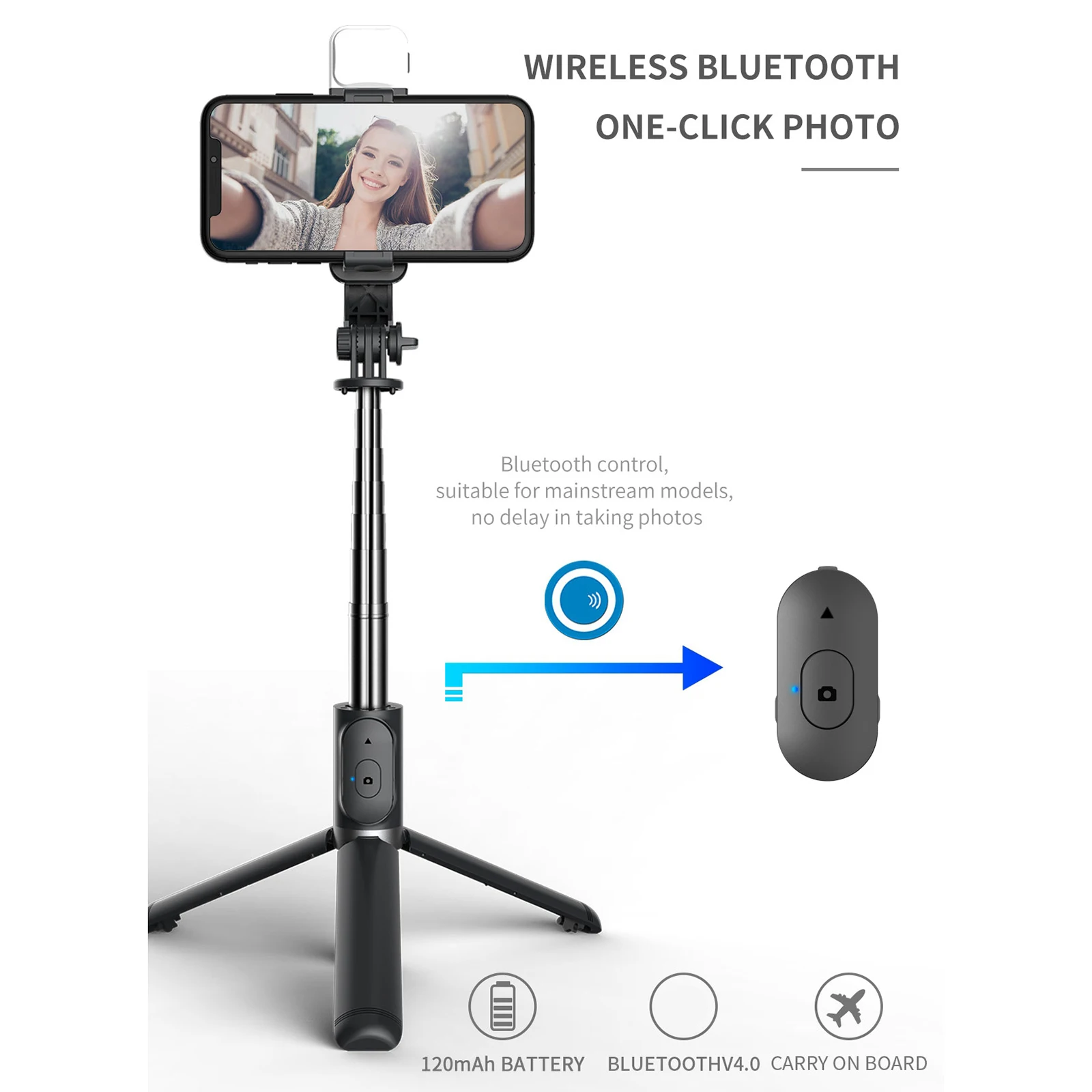 Selfie Stick 3 In 1 Wireless Bluetooth Selfie Stick Foldable Mini Tripod With Fill Light Shutter Remote Control For Ios Android