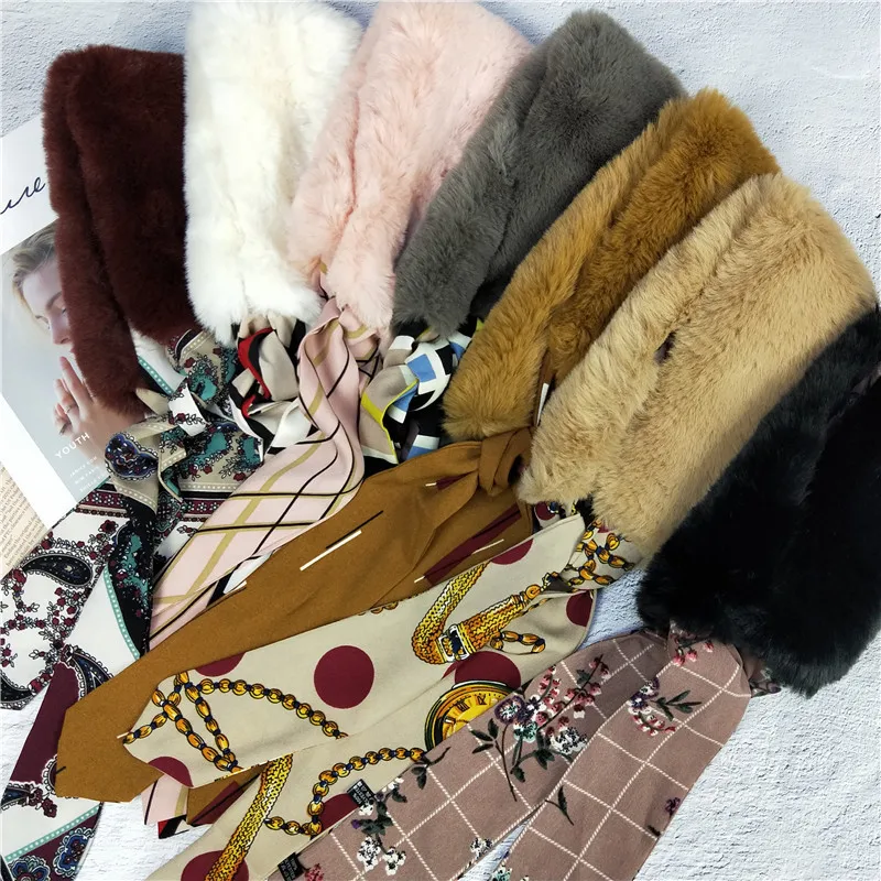 Зимние Модные женские туфли искусственный меховой шарф воротник с принтом плед