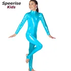 Детский Блестящий Комбинезон из спандекса Speerise, металлизированная Лайкра Комбинезон со стремя второй кожи, комбинезон с длинными рукавами, спортивная одежда для гимнастики