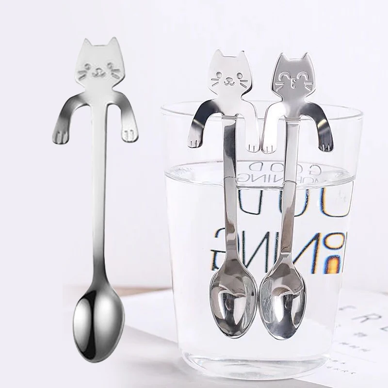 

Creative Stainless Steel Spoon Cute Cat Shape Spoon Fork Coffee Spoon Christmas Gifts Kitchen Accessories Tableware Decoration