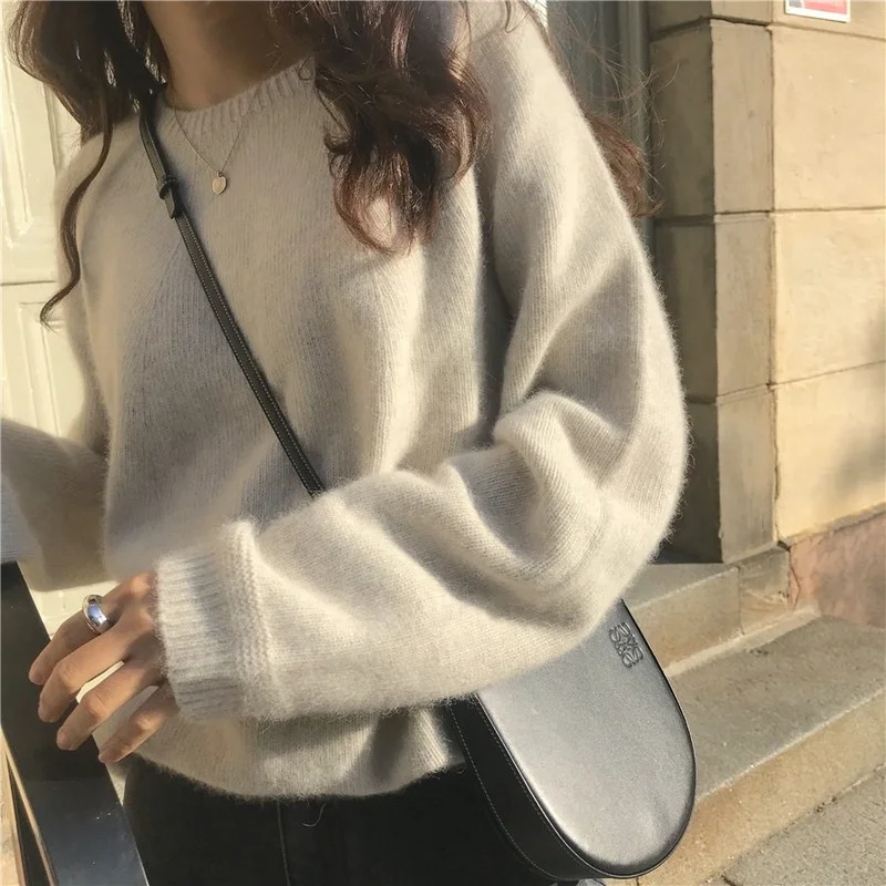 

Autumn winter new loose O neck Cashmere sweater women's solid color knitting sweaters temperament female Korean thick pullovers