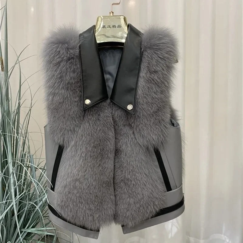 High Quality Imitation Fox Fur Vest Jacket Women Fur Jacket White 2022 Waistcoat Short Fur Vest Female Vestcoat Sleeveless