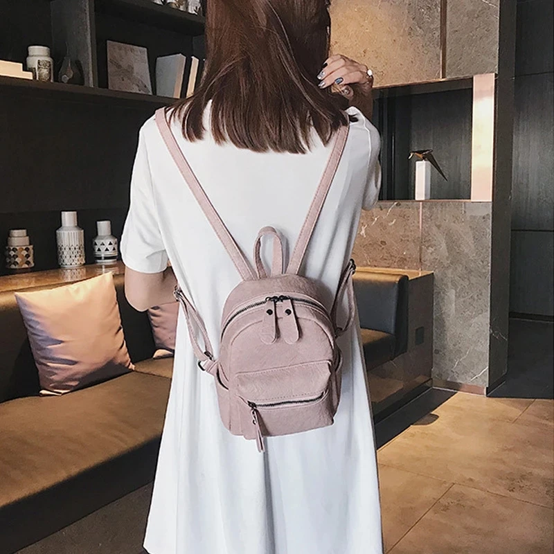 

2021 New Women Backpack Quality Soft Pu Leather Backpacks Travel Multi-Function Back-Pack Mini Branded Girls College Schoolbag