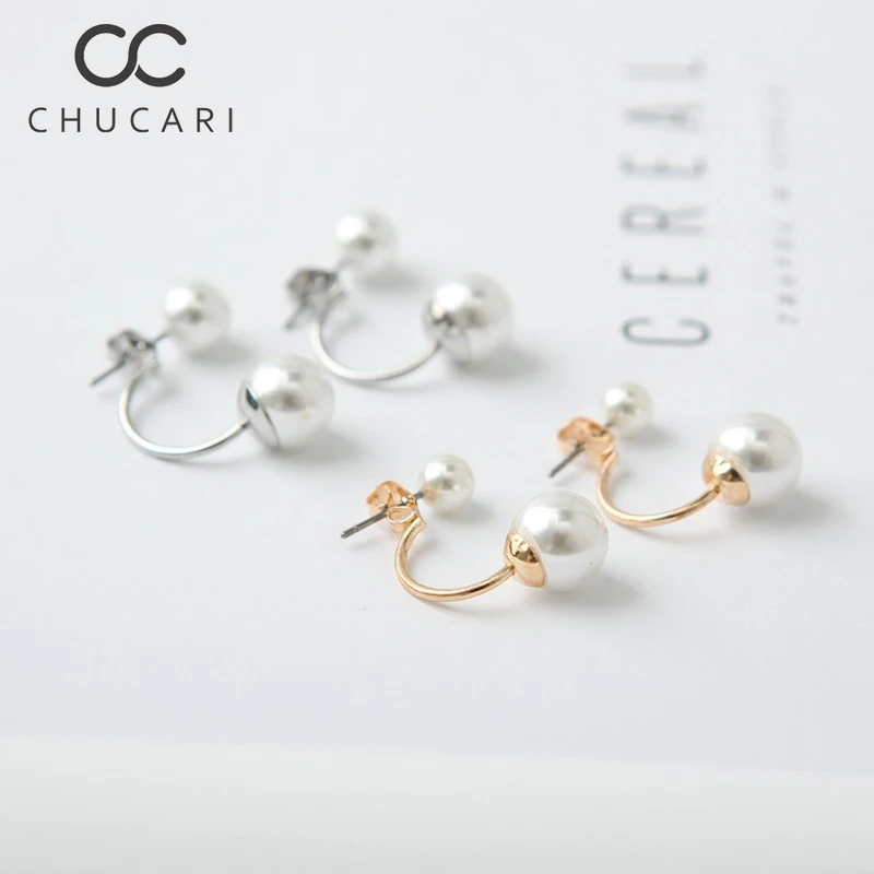 Женские сережки-пусеты CHUCARI сережки с имитацией жемчуга серебряным покрытием