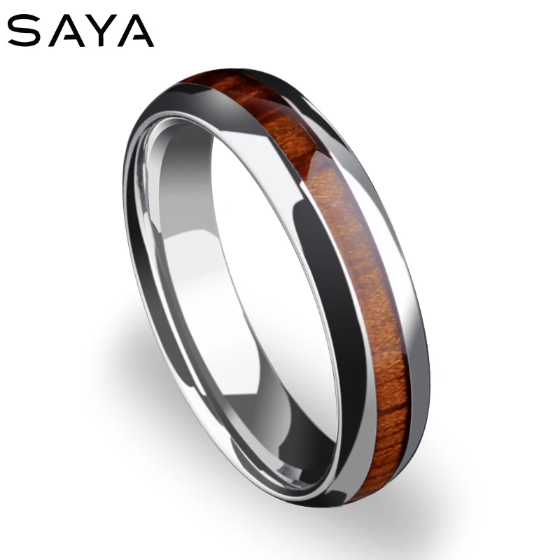5 мм Ширина вольфрамовые свадебные кольца полированная инкрустация дерева для