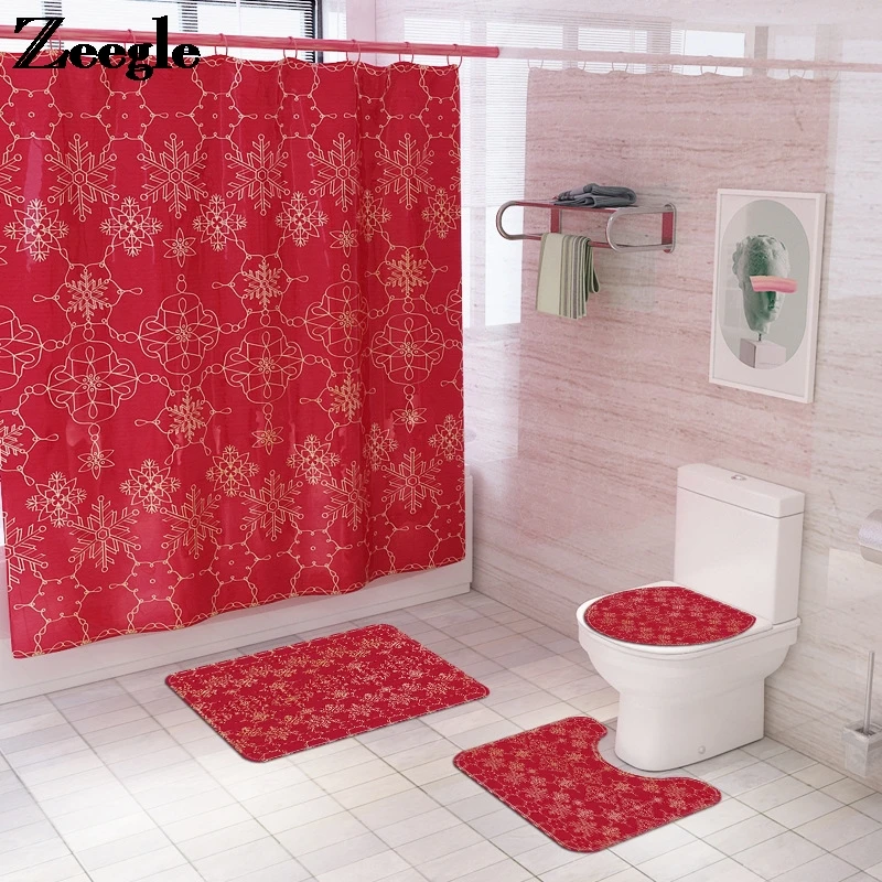 

4PCS Christmas Carpet Bathroom Floor Mat Toilet Seat Cover Mat Bath Mats Waterproof Bathroom Mat Non-Slip Mat Mat for Toilet