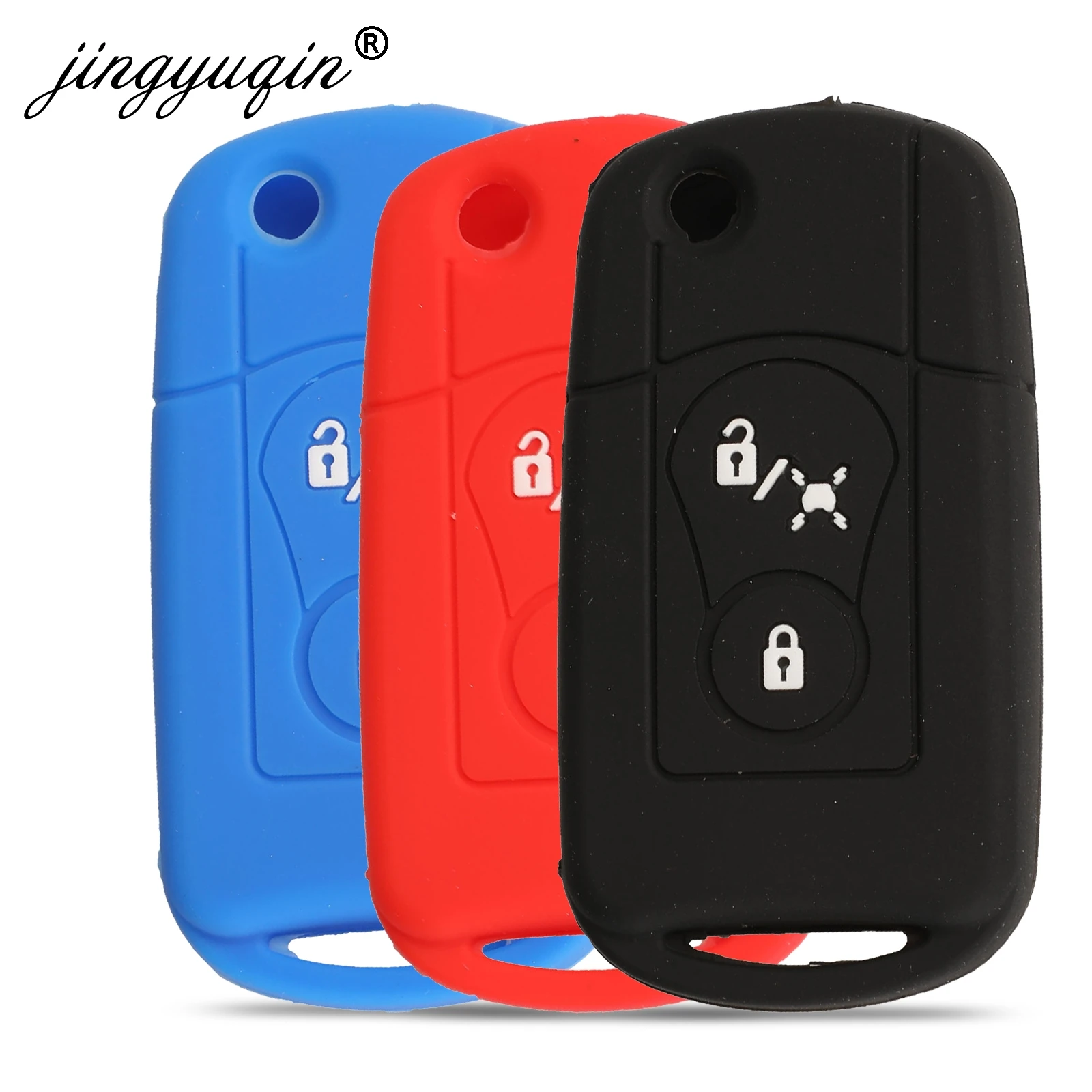 

jingyuqin 30pcs Skin Silicone Flip Remote Key Case fit for Ssangyong Actyon Kyron Rexton 2 Button Folding Car Key Cover Fob
