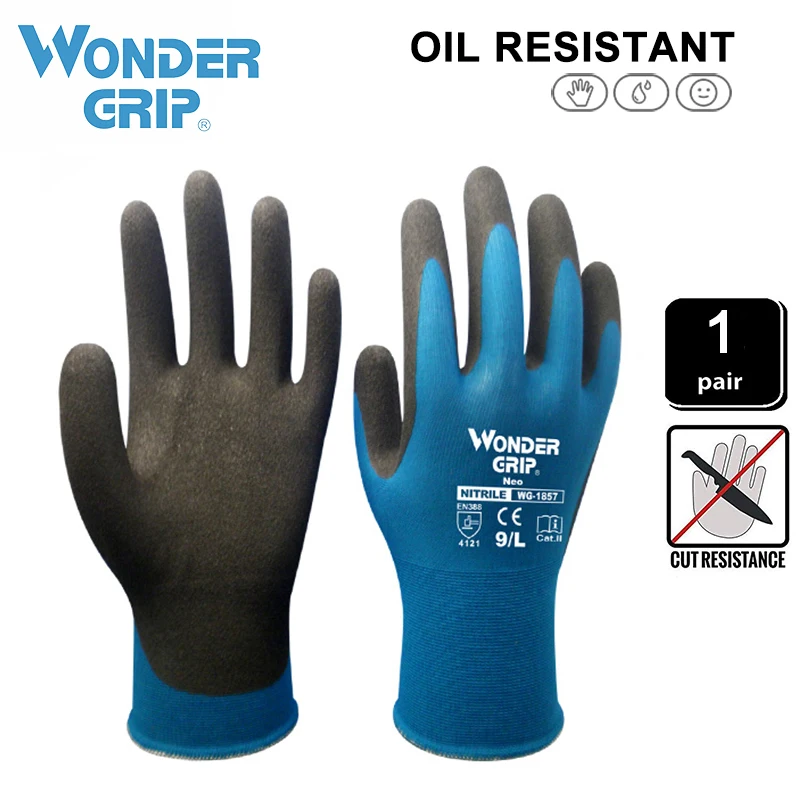 

Рабочие перчатки Wonder Grip для нейлона, спандекса, покрытые пеной, с нитриловым покрытием, противоскользящие рабочие перчатки 18 калибра, рабоч...