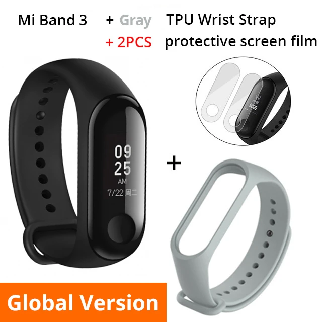 Xiaomi mi Band 3 Смарт-Браслет фитнес-браслет mi Band большой сенсорный экран OLED частота сердечных сокращений для Red mi Note 8 Pro - Цвет: Global N Grey Strap