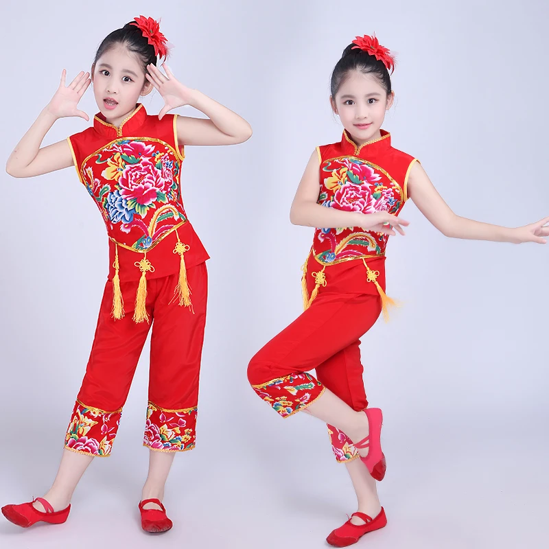 Детские танцевальные костюмы Yangge, одежда для праздничного национального танца для девочек, детские танцевальные костюмы на новый год