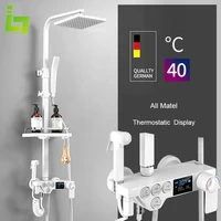 luxury white display thermostatic shower faucet set all brass rainfall bathroom tap water flow produces electricity