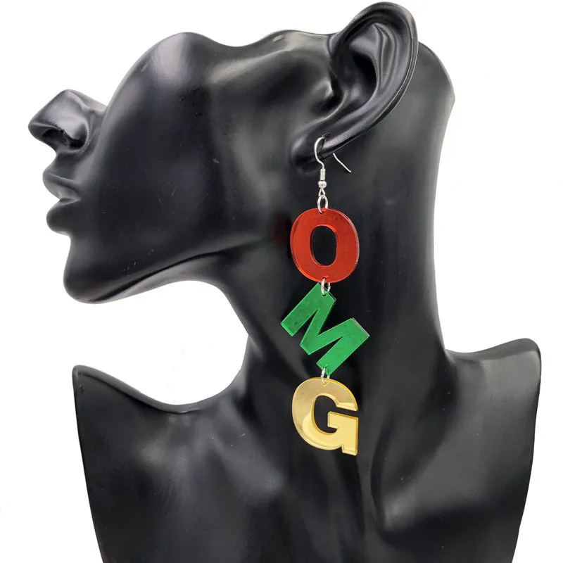Акриловые зеркальные цветные буквы длинные серьги в европейском и американском