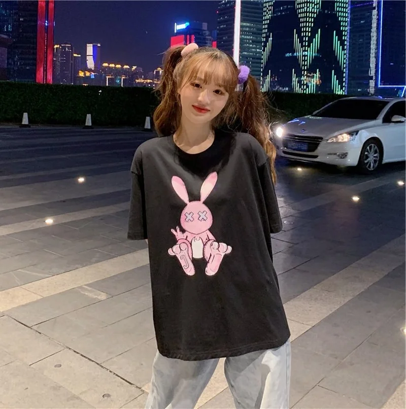 

MINGLIUSILI Korean Style Women T-shirts Fashion White Tops Summer Womens Clothing 2021 Print Short Sleeve T-shirts for Women