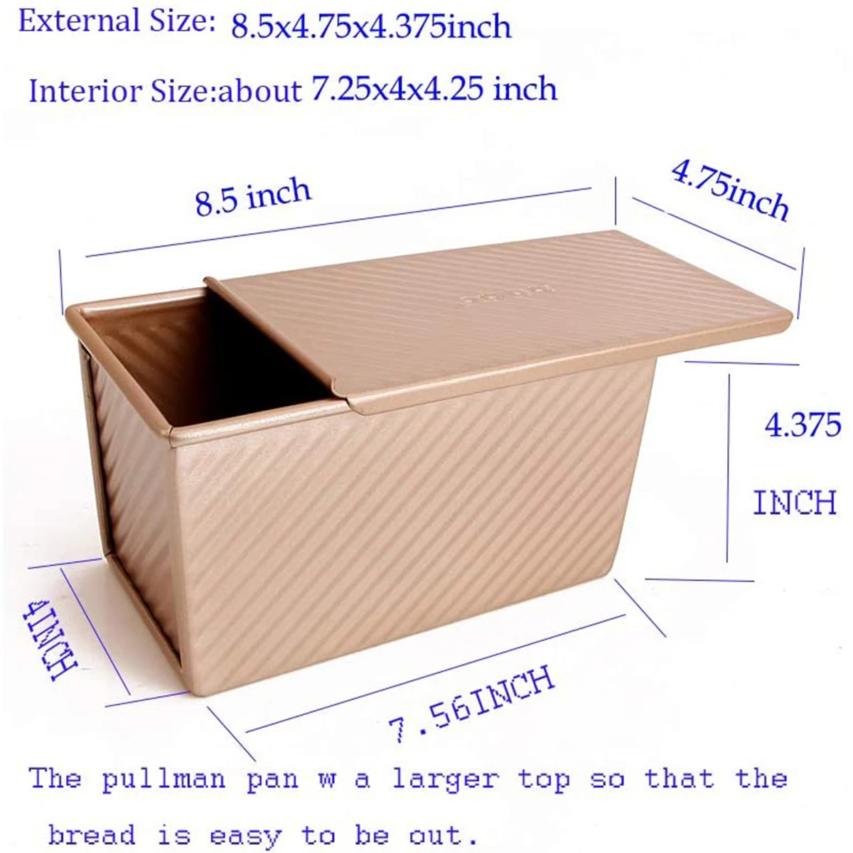 

Loaf Pan with Lid Champagne-colored Corrugated Non-stick Bakeware Carbon Steel Bread Toast Mold Bread Baking Pan