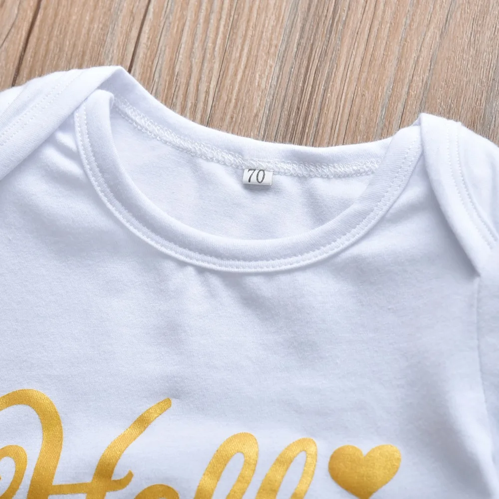 Комплект одежды для маленьких девочек 3 шт. Модный комбинезон Hello World с коротким