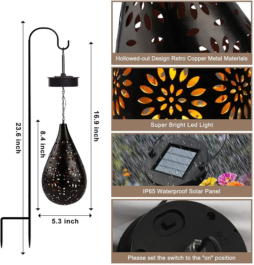 

Hanging Solar Lights Outdoor Solar Lantern Retro Garden Lights Waterproof Decorative Metal Lamp For Porch Patio