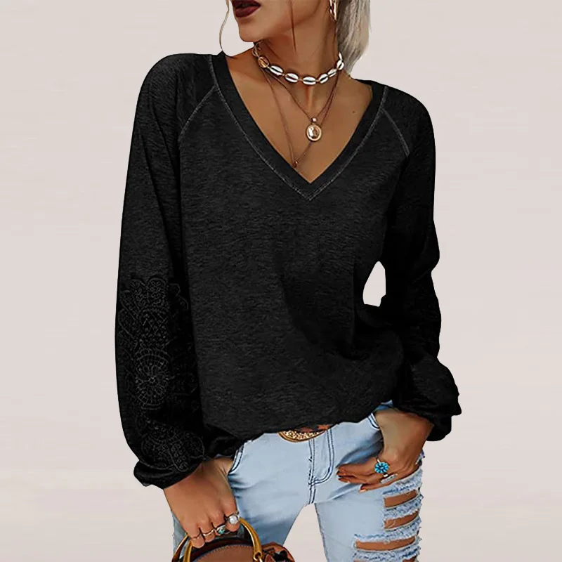 

Fashion Autumn Long Sleeve Loose Office Blusas Embroidery Flower Blouse Shirts 2022 Women Elegant V Neck Patchwork Tops Pullover
