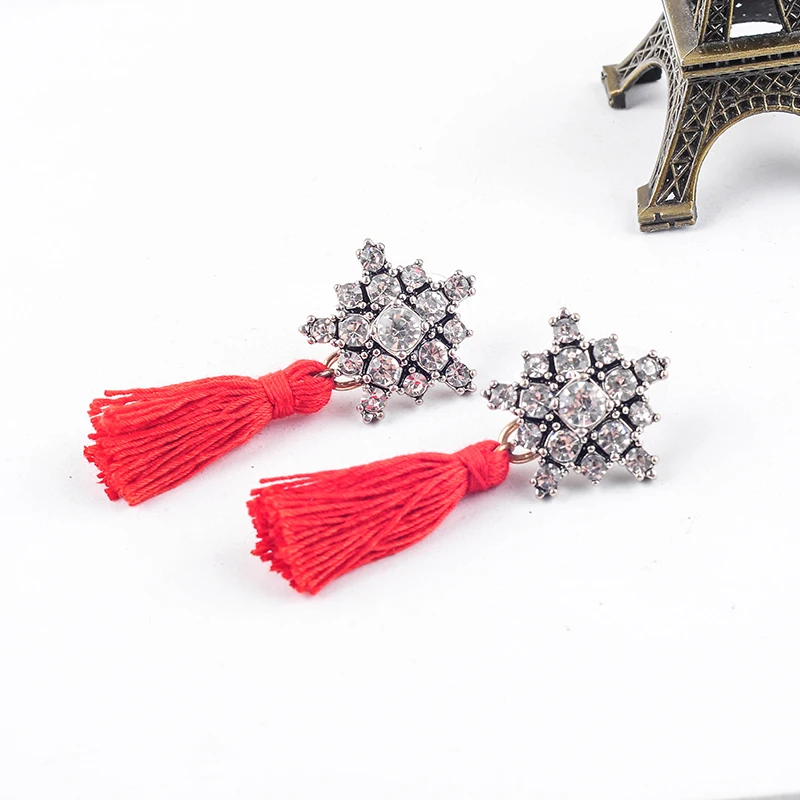 2019 KPOP красные серьги кисточки с кристаллами в виде Снежинки Висячие этнические