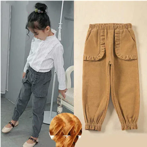 

2020 Autumn Winter New Fashion Children Pants For Baby Girls Warm Velvet Corduroy Pants Girls Harem Pants Kids Trousers W862