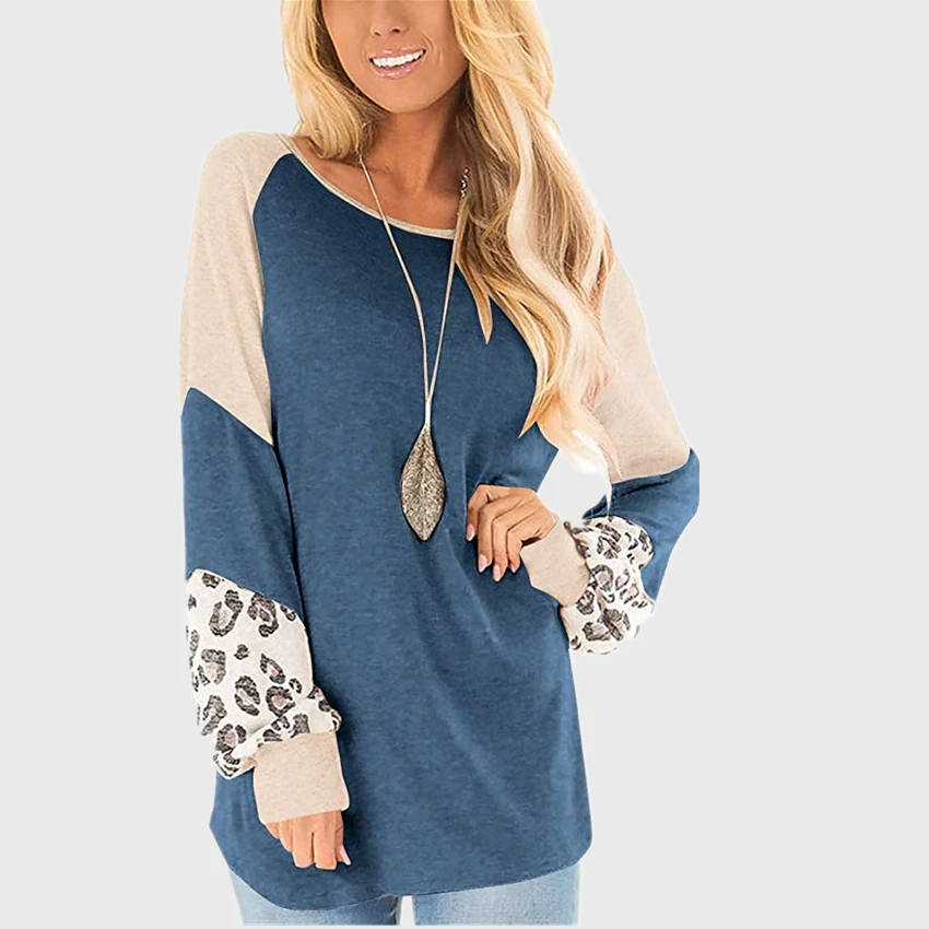 Patchwork Women Sweatshirt Hoodies Spring Long Sleeve Top T-Shirts Tee Casual Pullovers Sweatshirt Female O-Neck 2022 Lady Loose