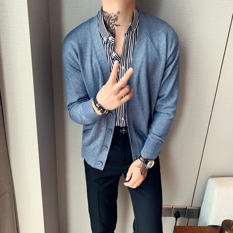 Высококачественный мужской кардиган мода 2019 Осень зима свитер длинный рукав