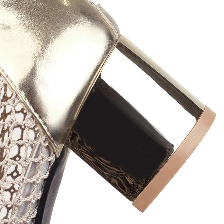 

ochanmeb Women's Square Heels Net Boots Ladies Lace up Knee High Boots Woman Plus Size 50 Summer Boots Gold Silver Shoes Botas