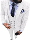 Белый мужской костюм в горошек пуака, 3 предмета, новейший дизайн пиджака, брюки, смокинг с вырезом на лацкане для жениха, для мужчин на свадьбу вечерние (Блейзер + жилет + брюки)