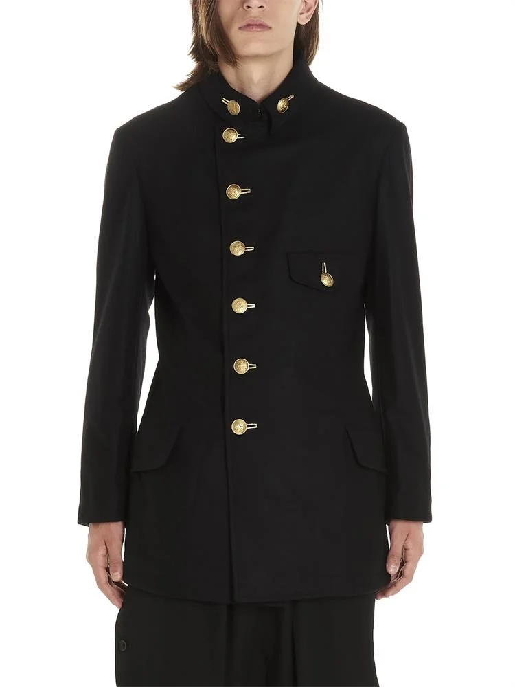 

buckle Gold single breasted military uniform black Italian men's suit