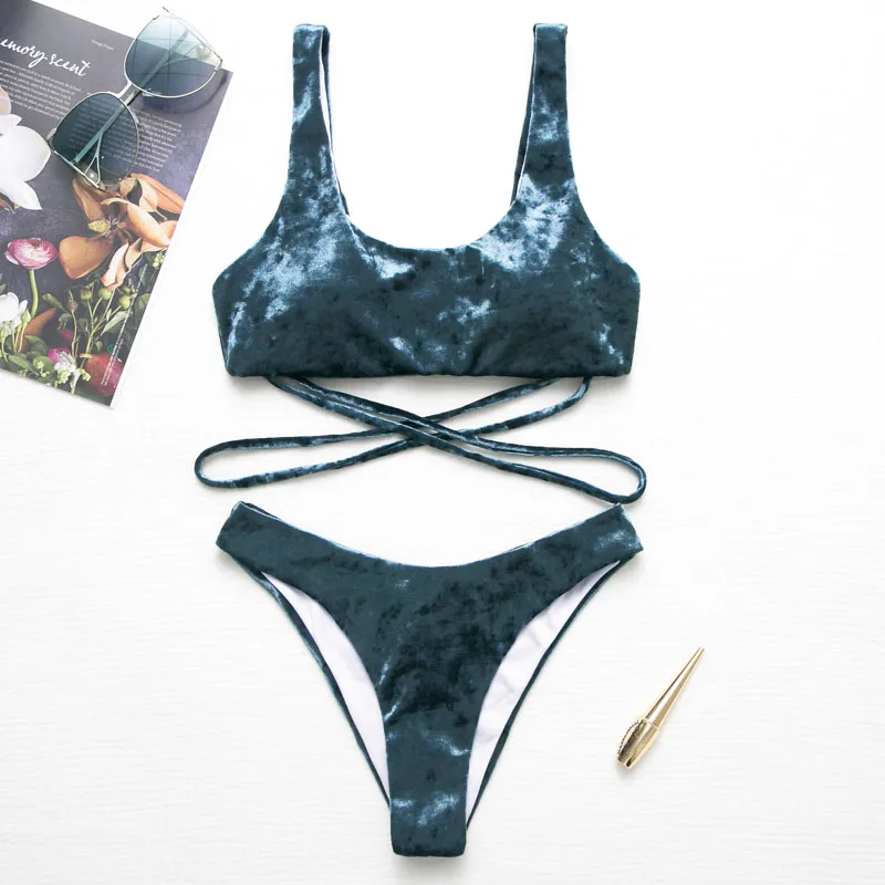 Женский раздельный купальник бархатный купальный костюм из двух предметов с