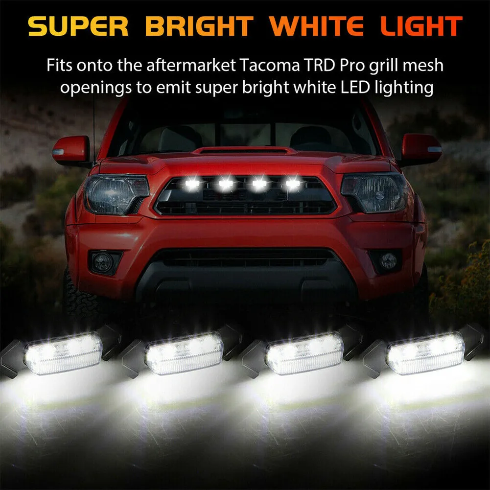 

12-24V DC Grille LED Lights 4x For Toyota Tacoma Front Raptor Style White Lens