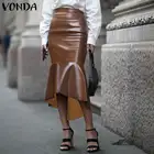 Элегантные женские офисные из искусственной кожи юбка сексуальное асимметричное вечерние юбка 2021 VONDA Высокая талия бедра длинные юбки Faldas De Mujer; Большие размеры