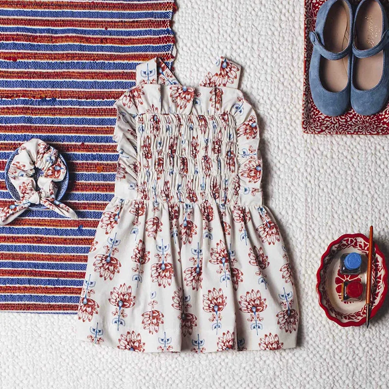

BP Brand Toddler Girls Dress 2021 SS Spring Summer Vintage Floral Printed Cute Baby Girl Dresses Children Clothes Outfit Suit