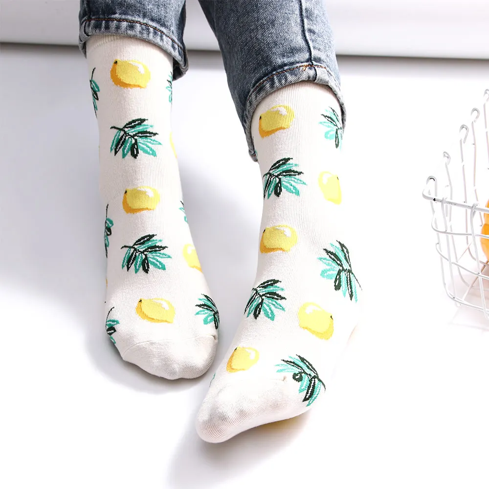 Happy Fruit носки для женщин хлопок высокого качества свежие носки с фруктами лимон ананас вишня банан дизайн носки - Цвет: D
