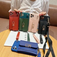 necklace retro classic leather wallet case for huawei p50 p20 p30 pro p40 lite e plus mate 40 10 20 30 chain lanyard cover
