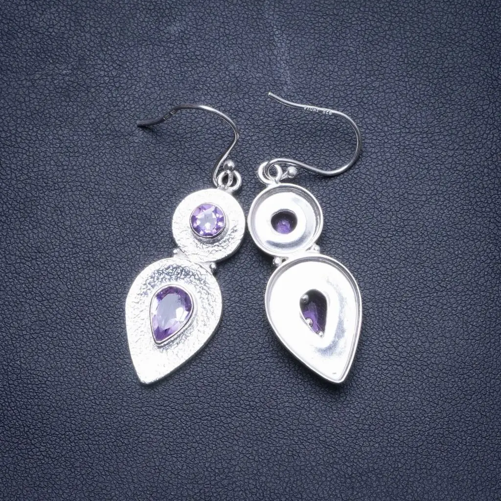 

Natural Amethyst Handmade Unique 925 Sterling Silver Earrings 2" X4558