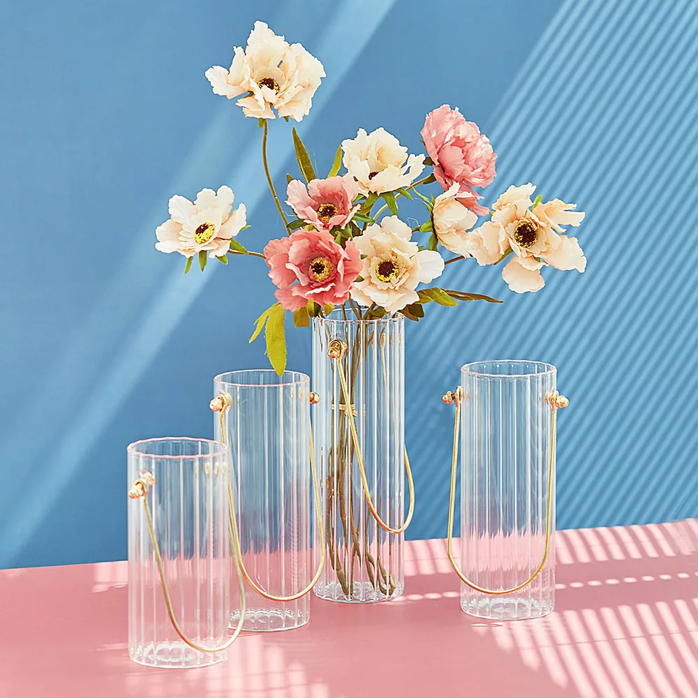 

Nordic Glass Storage Jar Bottle with Handle Minimalist Desk Storage Bottle Organizer Flower Vase Container Home Decor Terrarium