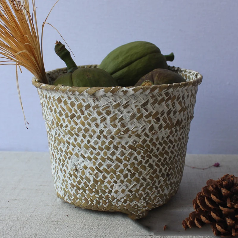 

Pcs/Se Handmade Straw Woven Storage Basket With Lid Snack Organizer Storage Box Laundry Baskets Rattan Storage Flower S6S11L80