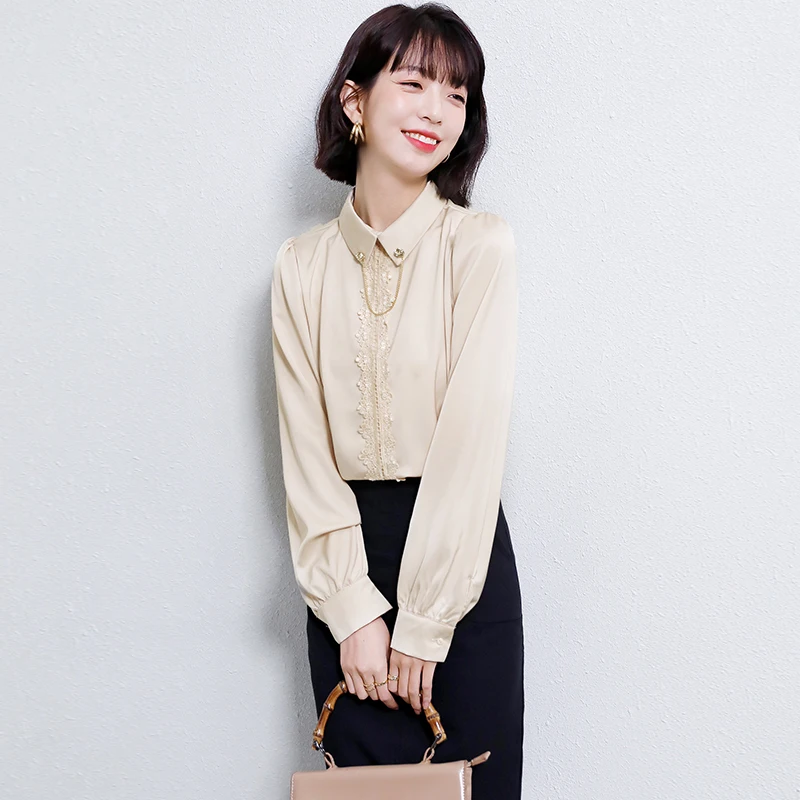 

Chiffon Women's Blouse Polo Girl's Shirt Casual Short Sleeve Top Spring Autumn Fashion Clothing Solid Lady Blusas Houthion