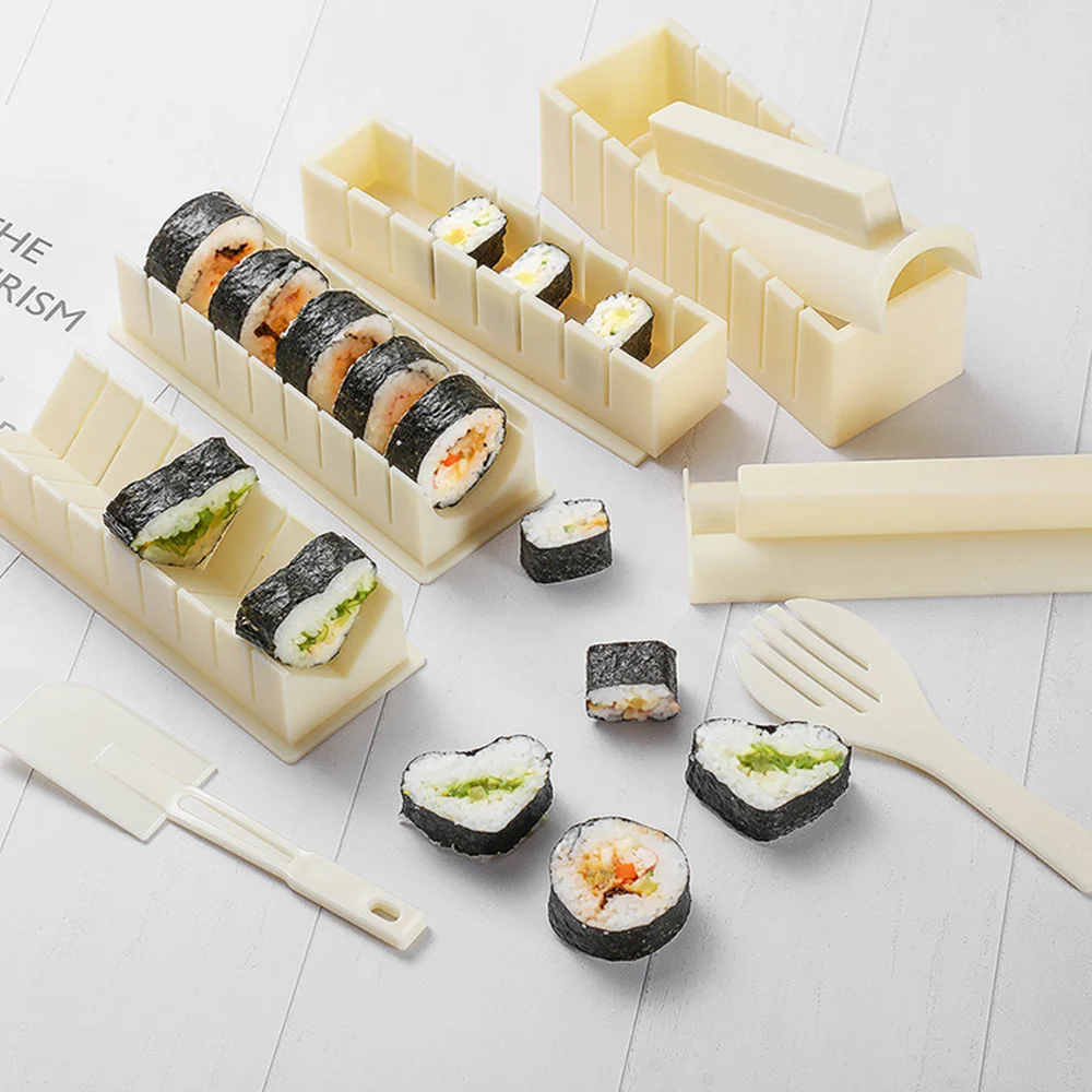 

10pcs Sushi Maker Set Japanese Rice Ball Cake Roll Mold Multifunction Sushi Tools Kitchen Cooking Accessories Kitchen Tools