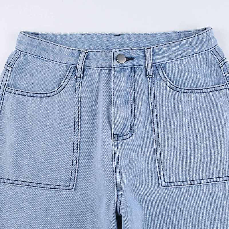

DUOFAN Vintage Streetwear Baggy Jeans Women 90s Cotton Pockets Wide Leg Cargo Pants Y2K High Waisted Straight Denim Trousers