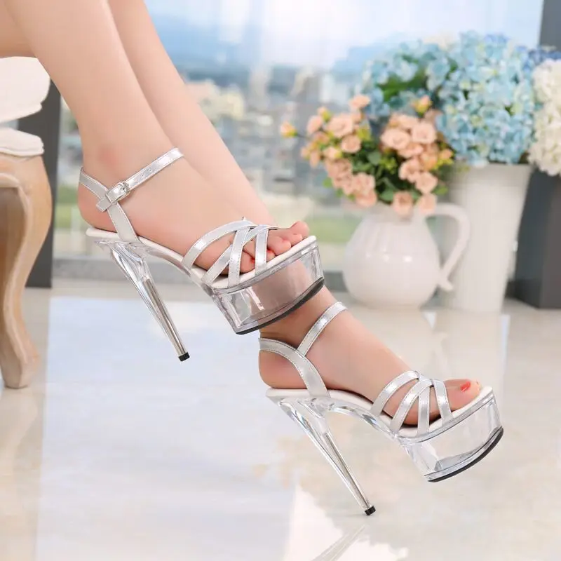 

high T-stage show waterproof platform high heel shoes thin heel 15cm sexy nightclub super high heel sandals women's