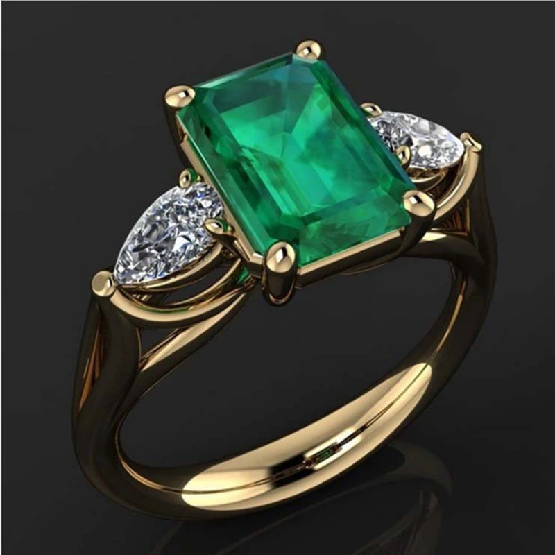

Women Emerald Square Stone Trend Rings Wedding Engagement Party Jewelry Gift