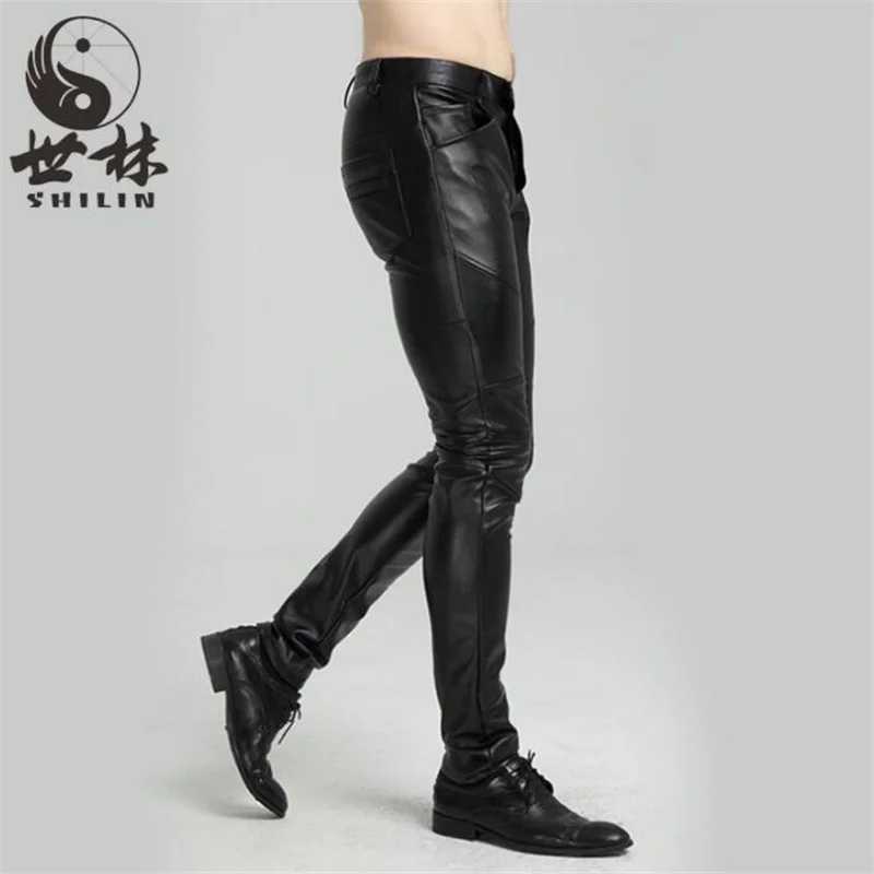 Leather pants men's PU trousers 2021 spring autumn fashion new slim feet pant locomotive casual dance black calça masculina