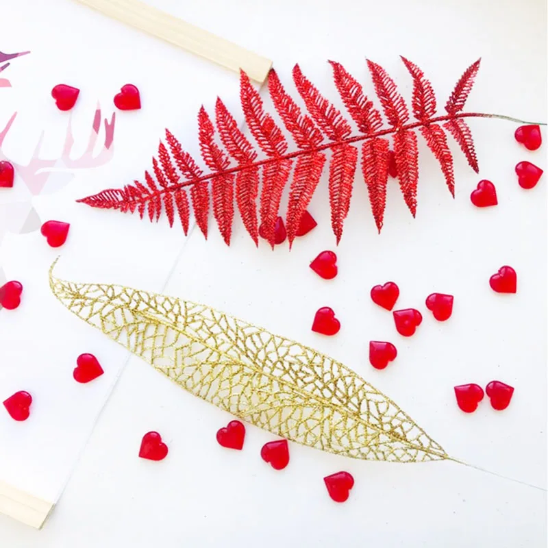 Christmas Tree Decoration Flower Grass Leaf Hollow Flash Grass Fake Flower Home Party Happy New Year Decoration Gold Silver 40cm
