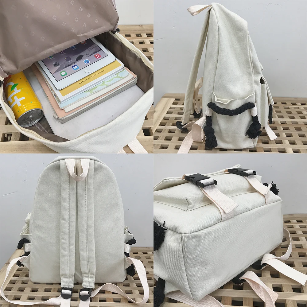 Женский студенческий рюкзак с пряжкой милая холщовая школьная сумка буквенным