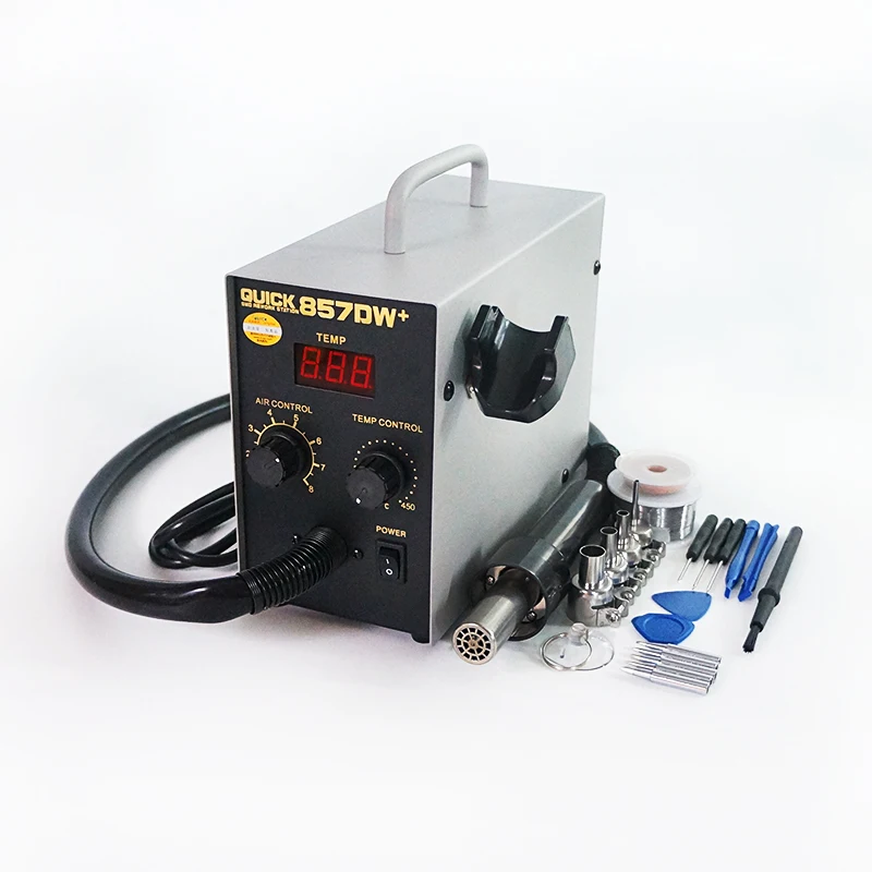 

220V Original QUICK-857DW+ Soldering Station SMD SMT Electric With Silvery Iron Tip 8pcs Opening Tools ESD Brush Tools